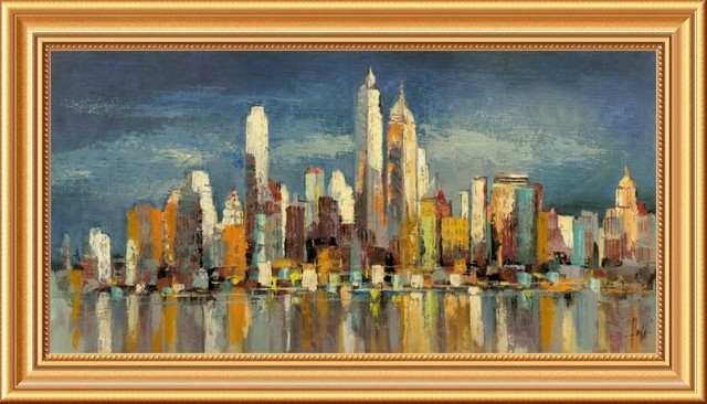New York Riflessi Del Mattino Framed Canvas Giclee By Luigi Florio 28x16 Traditional Prints And Posters By Global Gallery