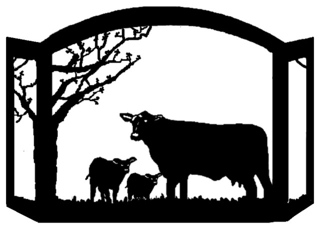 PMG Exclusive - Black Angus Cattle Western Fireplace Screen - View in Your Room! | Houzz Exclusive Black Angus Cattle scenic western fireplace screen has a family of Black Angus Cattle with the bull