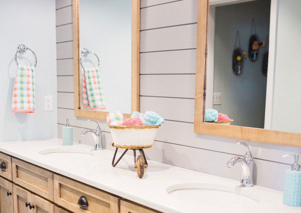 Inspiration for a large transitional master bathroom remodel with shaker cabinets, white cabinets and quartzite countertops