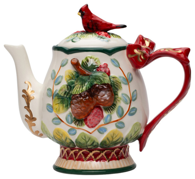 Evergreen Holiday Teapot, 26 oz. Traditional Teapots by Cosmos