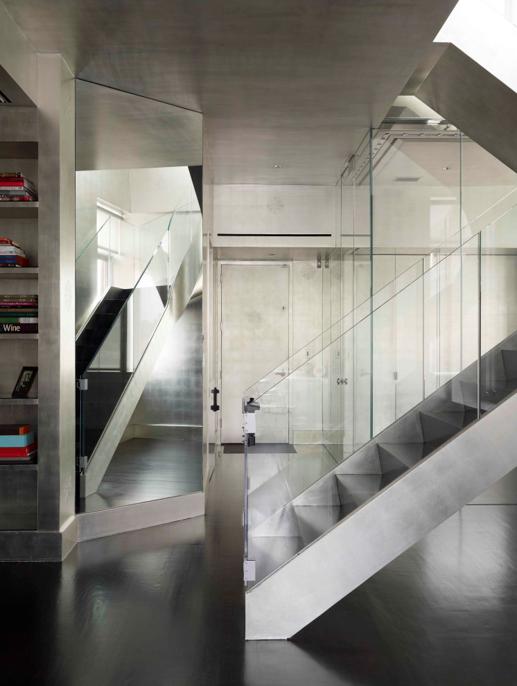 Silver leaf & mirror Modern Staircase New York by DUCE