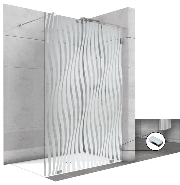 Fixed Glass Shower Screens With Frosted Waves Design, Non-Private, 43 1/2"x75" Inches