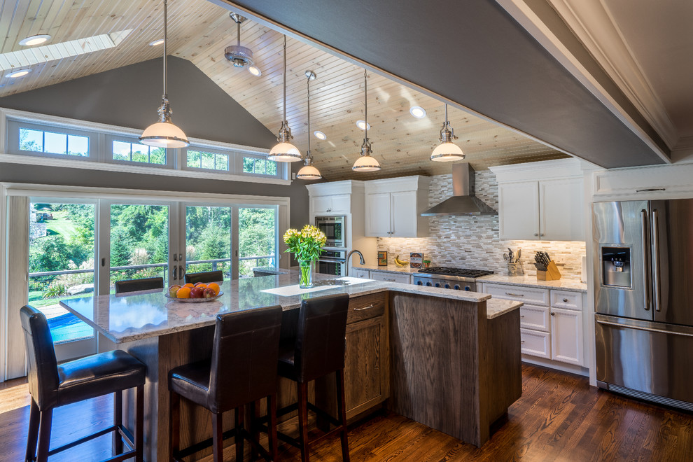 Example of a transitional kitchen design in Boston