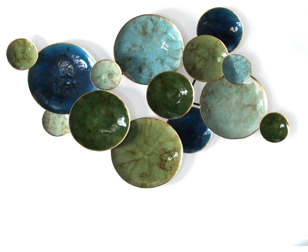 Stratton Home Modern Metal Wall Decor In Blue And Green And Gold Finish