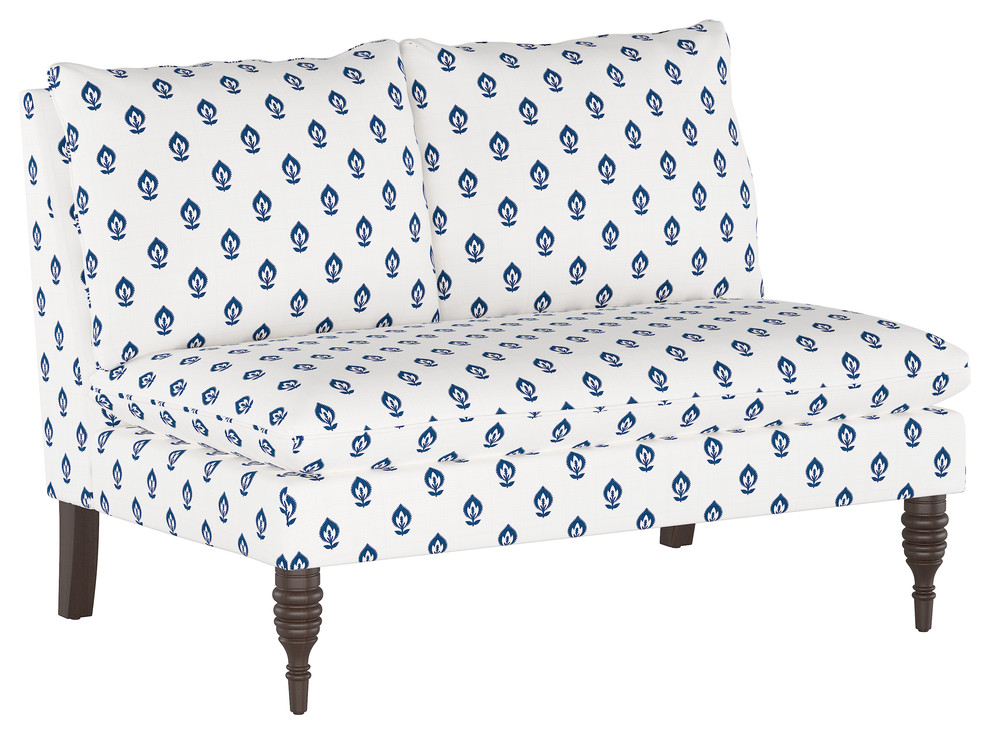 Topher Armless Love Seat in Elizabeth Floral Navy Traditional