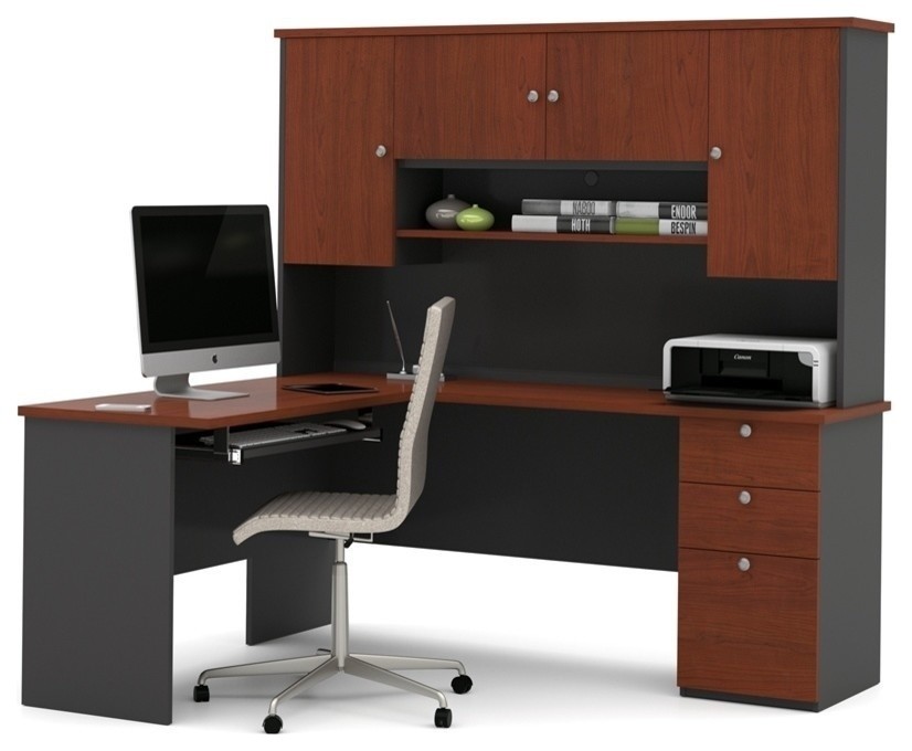 Bestar Manhattan L Shaped Workstation Bordeaux And Graphite