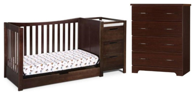 Home Square 2-Piece Set with 4-in-1 Crib & 4 Drawer Chest in Espresso