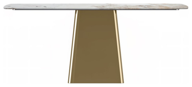Quinix Series Dining Table, Gold Base With 55 White Grey Sintered Stone ...