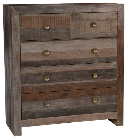 Norman Reclaimed Pine 5 Drawer Dresser Distressed Charcoal by Kosas Home