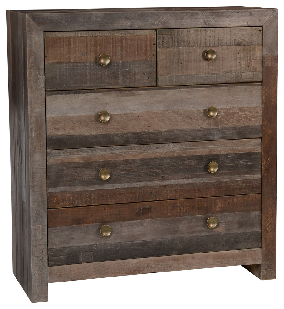 Norman Reclaimed Pine 5 Drawer Dresser Distressed Charcoal By