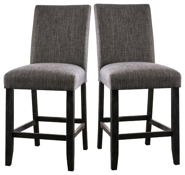 26" Fabric Counter Height Dining Chair, Wood Legs, Gray Transitional
