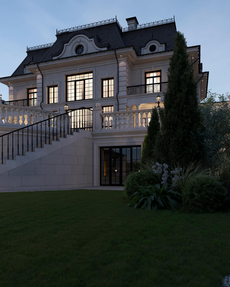 Архитектурный проект жилого дома с бассейном в классическом стиле. 1100кв.м.