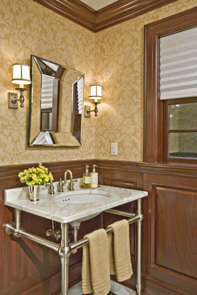 Design ideas for a traditional powder room in New York with an undermount sink.