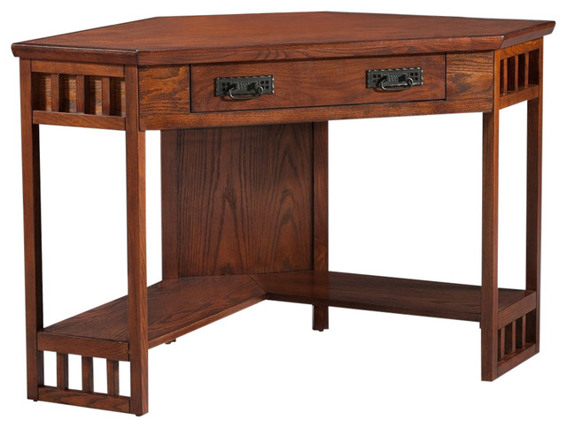 Leick Furniture Corner Computer Desk In Mission Oak Craftsman
