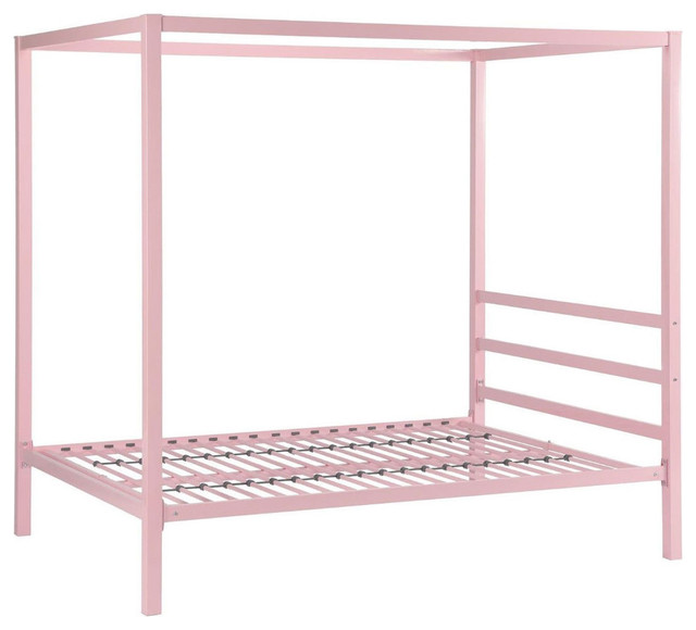 Shop Houzz FF Modern Pink Metal Canopy Bed, Full Size Canopy Beds