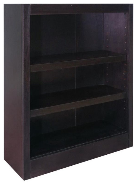 Traditional 36" Tall 3-Shelf Wood Bookcase in Espresso