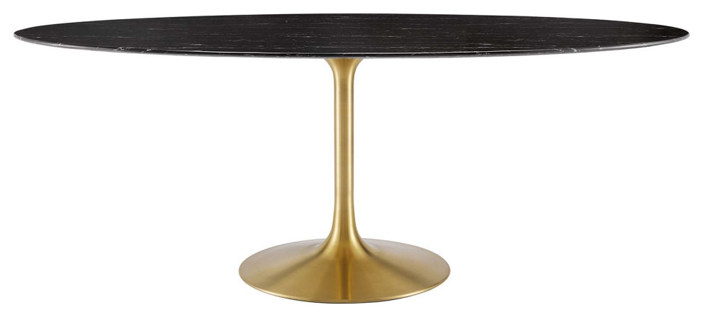 Modway Lippa 78 Oval Artificial Marble Dining Table Gold Black Midcentury Dining Tables 