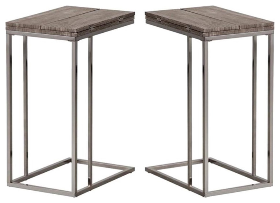 Home Square Expandable End Table in Weathered Gray and Black Nickel