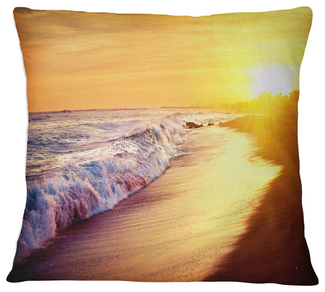 Bright Yellow Sky with Foam Waves Seashore Throw Pillow, 18"x18"