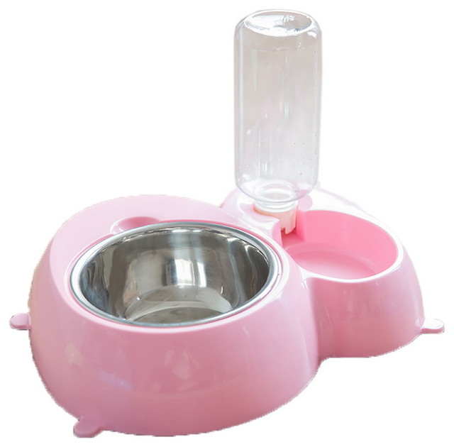 pink dog food bowls