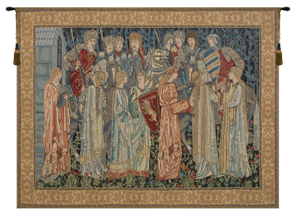 Knights Departure Tapestry Wholesale, Blue, Cream Traditional