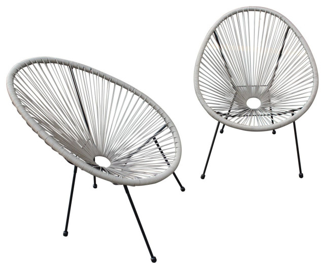 Set of 2 Gray Mod Indoor Outdoor String Chairs Midcentury Outdoor