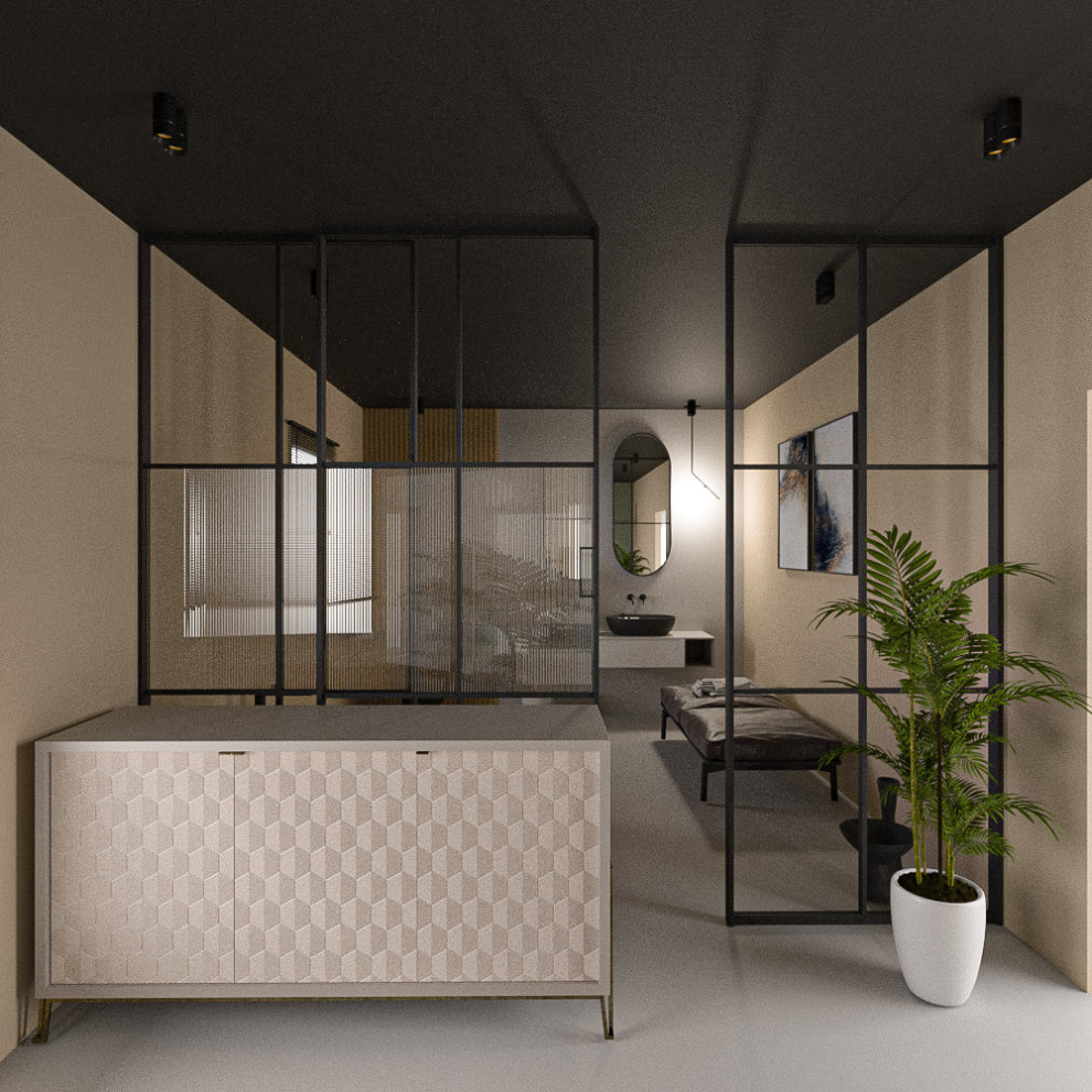 Спальня соединенная с ванной комнатой в частном доме