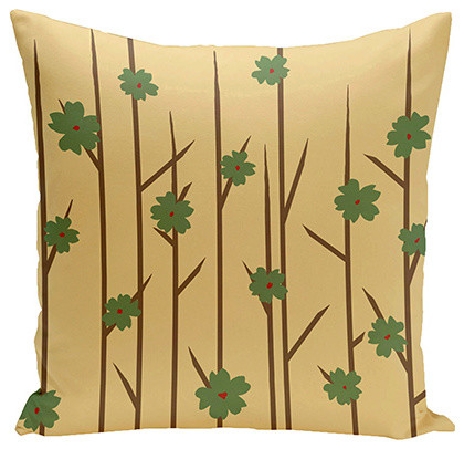 Floral Branches Beige 20-Inch Cotton Decorative Pillow