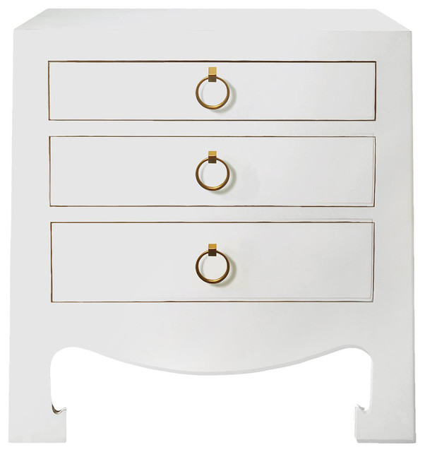 Una Hollywood Regency Golden White Lacquer Nightstand Transitional Una Hollywood Regency Golden White Lacquer Nightstand