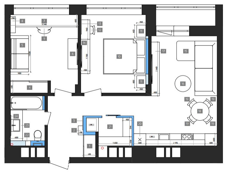 3-комнатная квартира в светлых оттенках