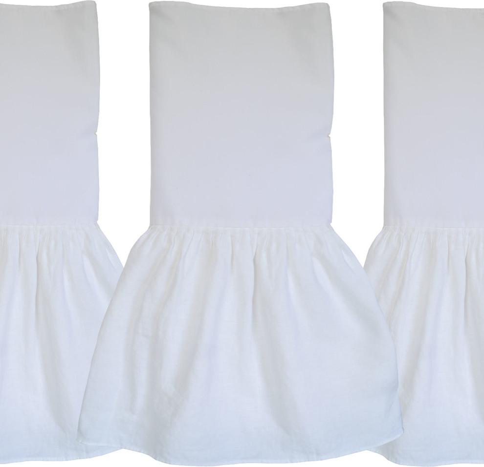 3pc Set Washed 100 Pure Linen White Bedskirt Adjustable Custom Drop