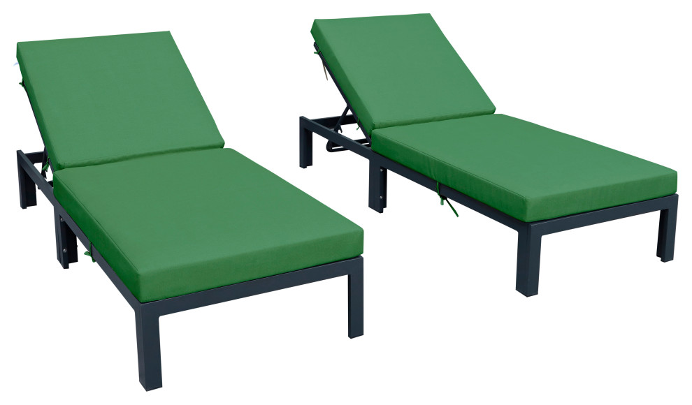 LeisureMod Chelsea Aluminum Chaise Lounge Chair With Cushions, Set of 2 Contemporary Outdoor