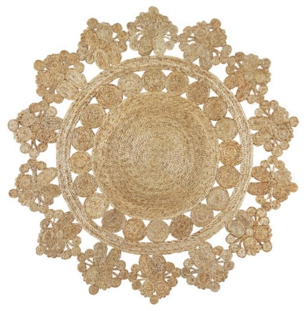 Banaras Round Jute Rug, Natural, 150 cm