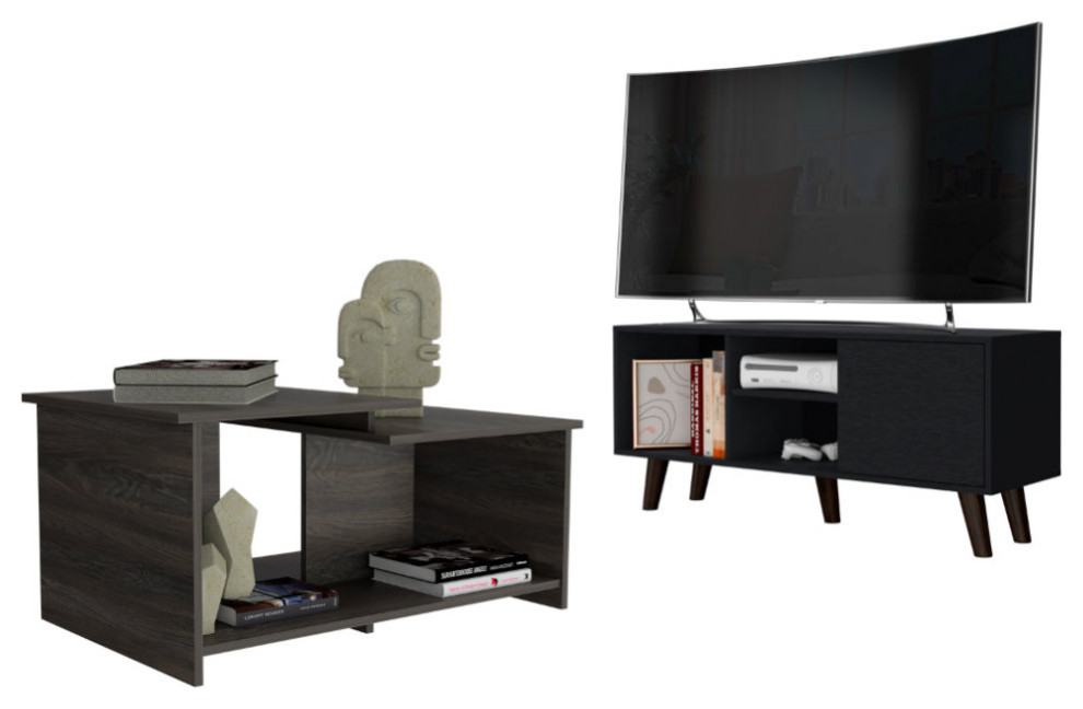 Tampa 2 Piece Living Room Set, TV Stand and Coffee Table, Black