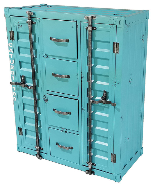 Debrecen Industrial Vintage Loft Metal Cabinet Rustic Blue