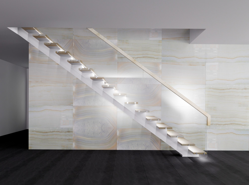 Центральный металлический каркас+ступени(Ясень)+стеклянное ограждение