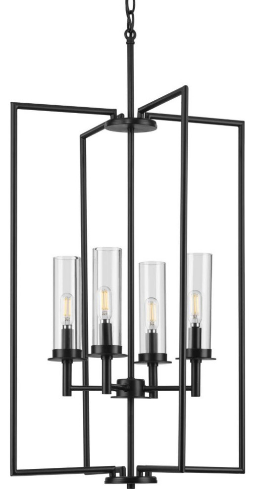 4 Light Foyer Matte Black Brushed Nickel Finish Clear Glass P500315