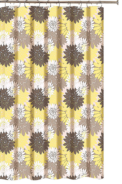 Fl Shower Curtain Brown Taupe Yellow White Contemporary Curtains By Call Houzz Fl Shower Curtain Brown Taupe, Yellow And White Shower Curtains