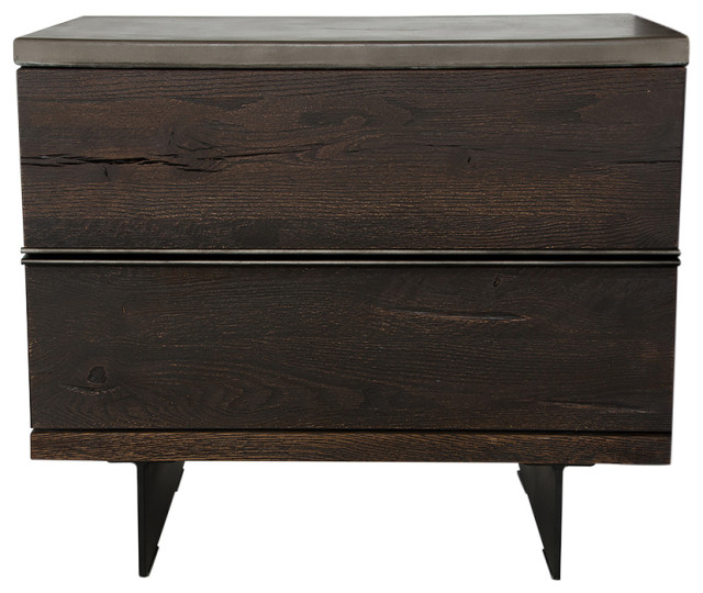 20" Dark Aged Oak Wood and Metal Nightstand Industrial Nightstands
