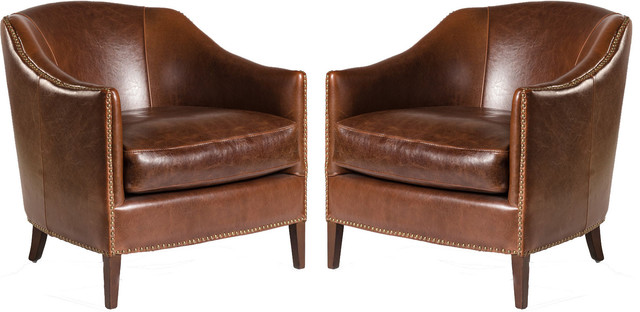 Madison Leather Club Chairs London Fog, Brown Leather Accent Chair Set Of 2