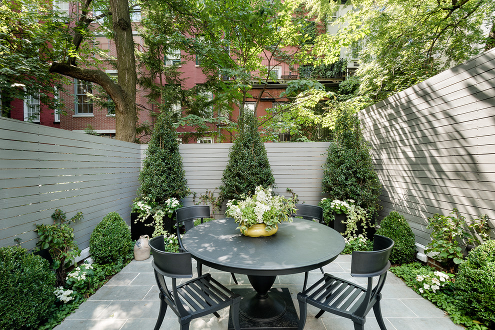 Small traditional backyard patio in New York with no cover.
