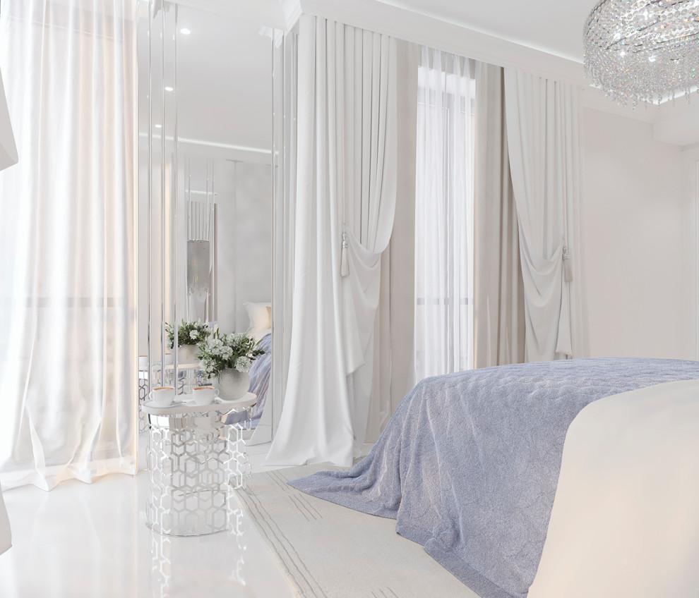 Роскошный белый интерьер в стиле ар-деко 105 кв.м. в ЖК ФИЛИ СИТИ