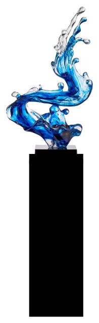 Ocean Blue Cortes Bay Wave Floor Sculpture with Black Stand, 43" Tall