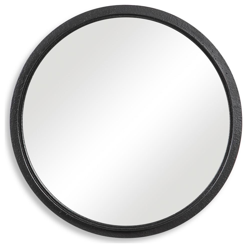 30" Industrial Black Round Mirror