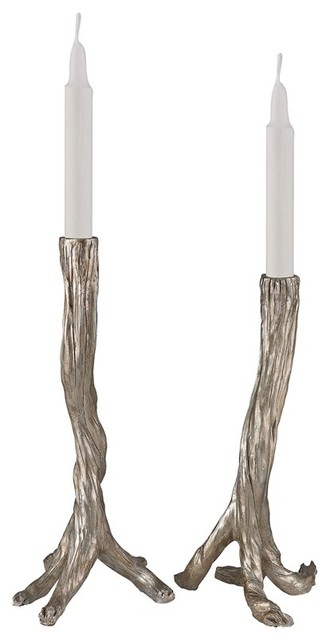 Silver Leaf 15-Inch Candle Holder Set of 2