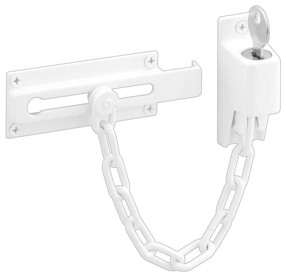 Steel, White, Keyed Chain Door Guard Transitional Door Locks by