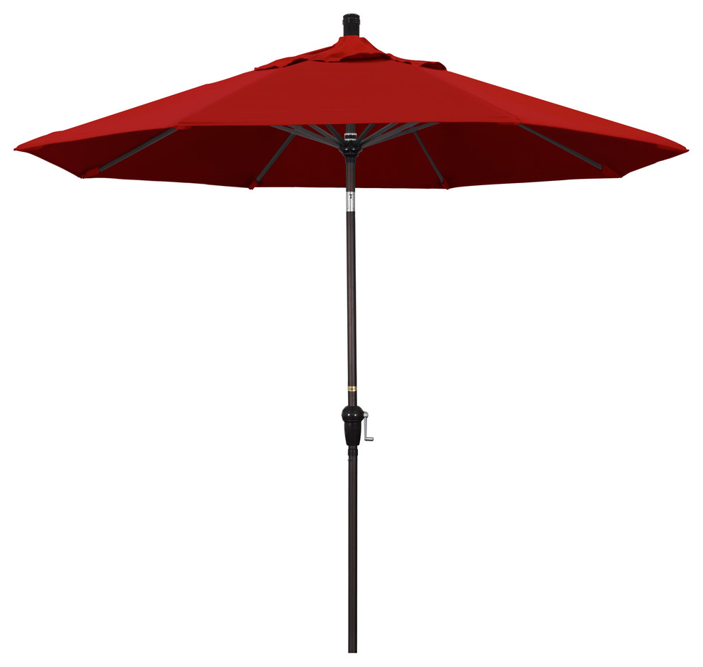 9' Aluminum Umbrella Auto Tilt Bronze, Jockey Red