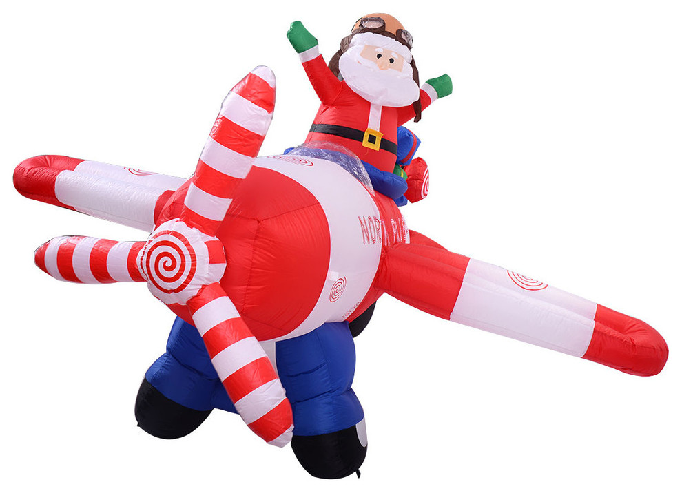 Costway 8 Ft Inflatable Christmas Xmas Santa Claus Airplane Decor Lawn Outdoor
