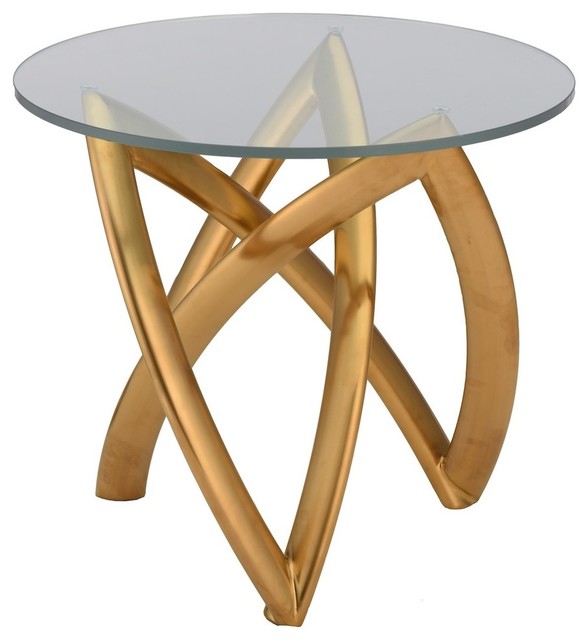 Martina Side Table In Brushed Gold Stainless Steel And Tempered Glass