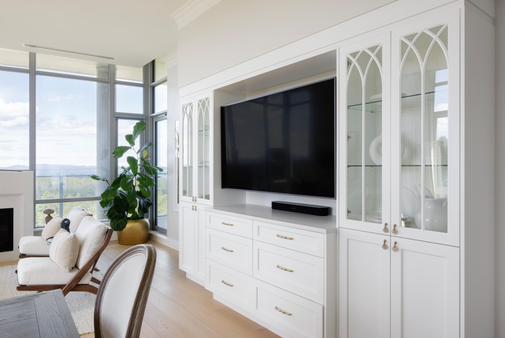 Custom Living Room Millwork with Arched Glass Cabinets - Transitional ...